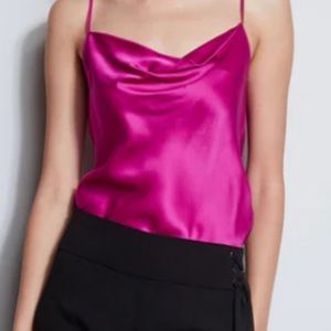 NWT Pleione Hot Pink Cowl Satin like spaghetti cross straps